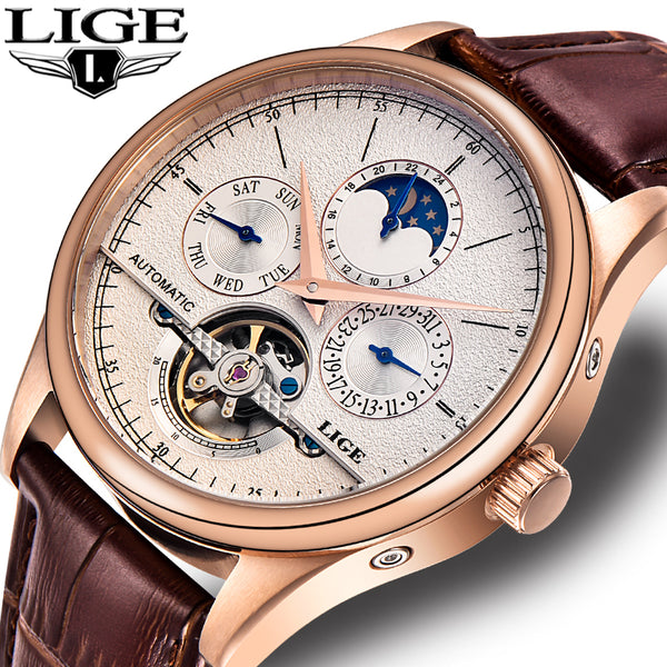 Reloj LIGE Men Watch Mechanical Tourbillon Luxury Fashion Brand Leather Male Sport Watches Men Automatic Watch Relogio Masculino