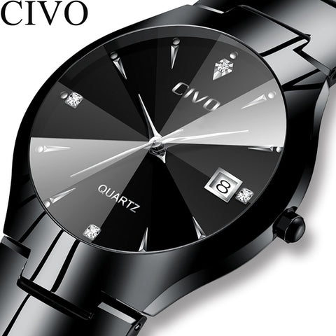 CIVO Fashion Men Watches Top Brand Luxury Waterproof Couple watch Sliver Stainless Steel Strap Wristwatch For Man Women Clock