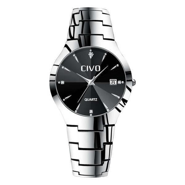 CIVO Fashion Men Watches Top Brand Luxury Waterproof Couple watch Sliver Stainless Steel Strap Wristwatch For Man Women Clock