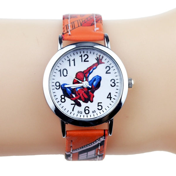 2019 New Cartoon Children Watches Princess Girls Kids Watch Spiderman Boys Students Quartz Clock Fashion Leather Wristwatch