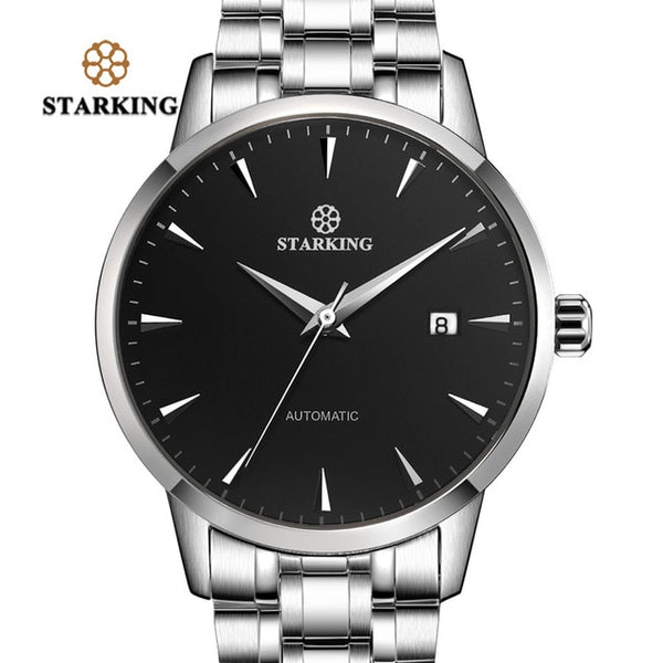 STARKING Mens Clock Automatic Mechanical Watch All Stainless Steel Simple Business Male Watch xfcs Luxury Brand Dress WristWatch