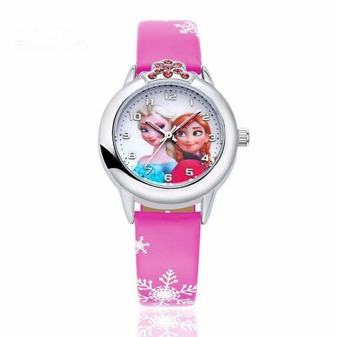 Hot Princess Elsa Pattern Children Watch Fashion Crystal Cartoon Leather Strap Quartz Wristwatch Casual Girls Kids Clock Reloj