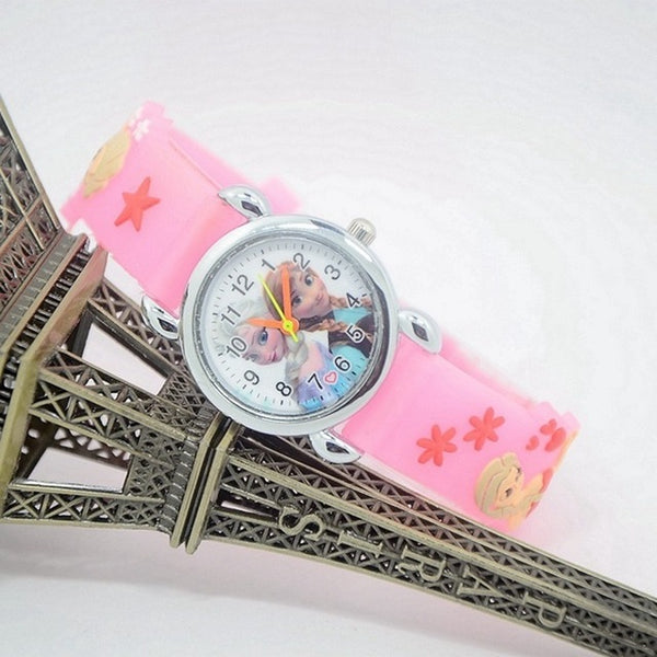 Hot Princess Elsa Pattern Children Watch Fashion Crystal Cartoon Leather Strap Quartz Wristwatch Casual Girls Kids Clock Reloj