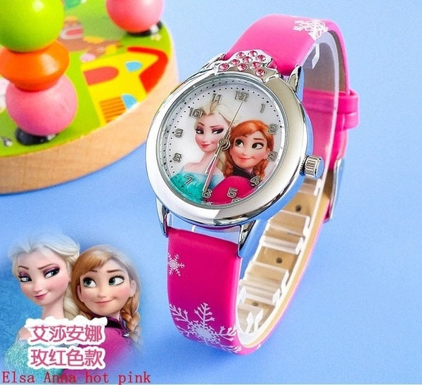 Hot Princess Elsa Pattern Children Watch Fashion Crystal Cartoon Leather Strap Quartz Wristwatch Casual Girls Kids Clock Reloj