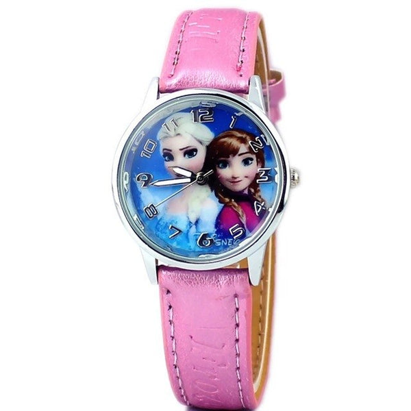 Hot Princess Elsa Pattern Children Watch Fashion Crystal Cartoon Leather Strap Quartz Wristwatch Casual Girls Kids Clock Reloj