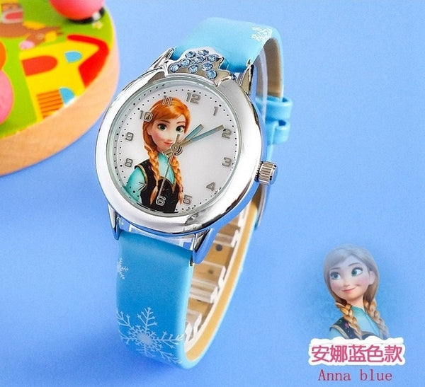 Hot Princess Elsa Pattern Children Watch Fashion Crystal Cartoon Leather Strap Quartz Wristwatch Casual Girls Kids Clock Reloj