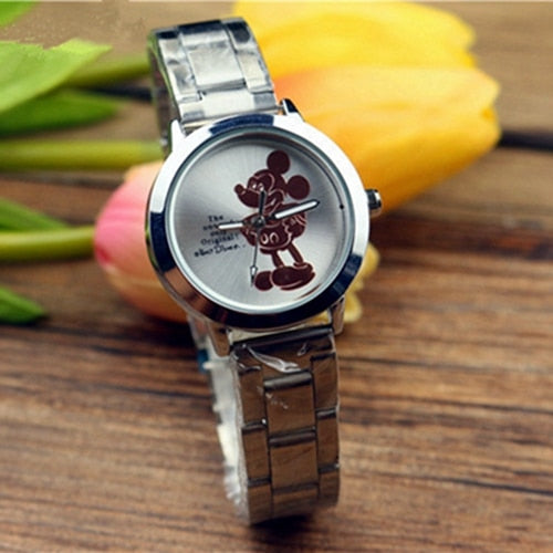 Disney Mickey Mouse Minnie Kids Student Cartoon Watch Aolly Steel Quartz Watches Clock for Boys Girls Gift