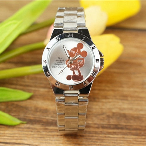 Disney Mickey Mouse Minnie Kids Student Cartoon Watch Aolly Steel Quartz Watches Clock for Boys Girls Gift