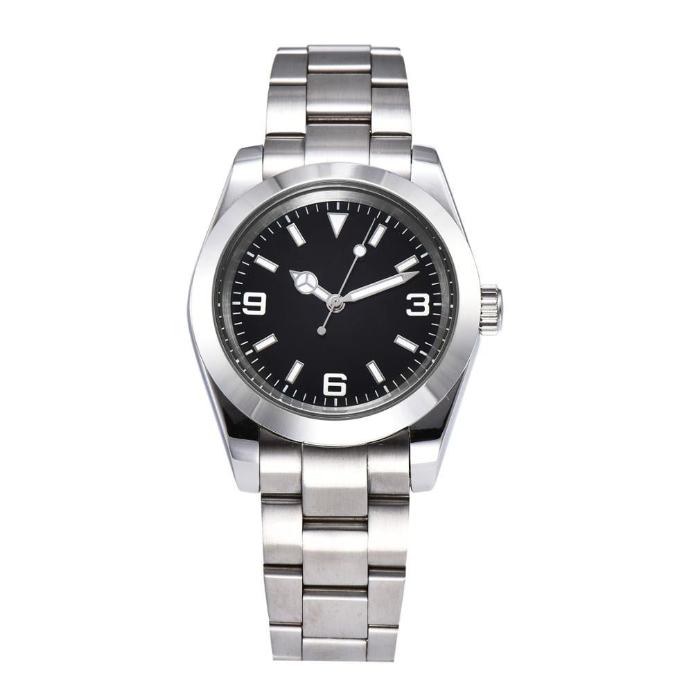 New oyst 39mm watch male AIK automatic black dial luminous hand polished steel case bracelet mineral glass 2259