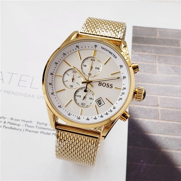 2019 Boss Watch Luxury Mens watches quartz stopwatch all function all pointers work boss waterproof man chronograph