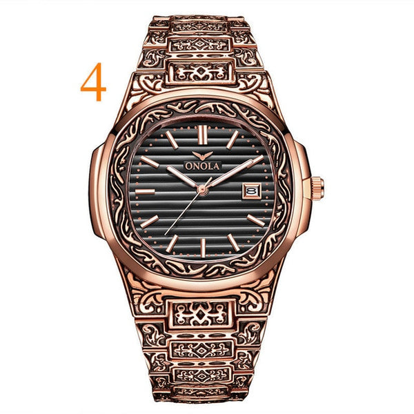 ONOLA brand mens wristwatches luxury Retro copper stainless steel man watches quartz square men's clocks waterproof