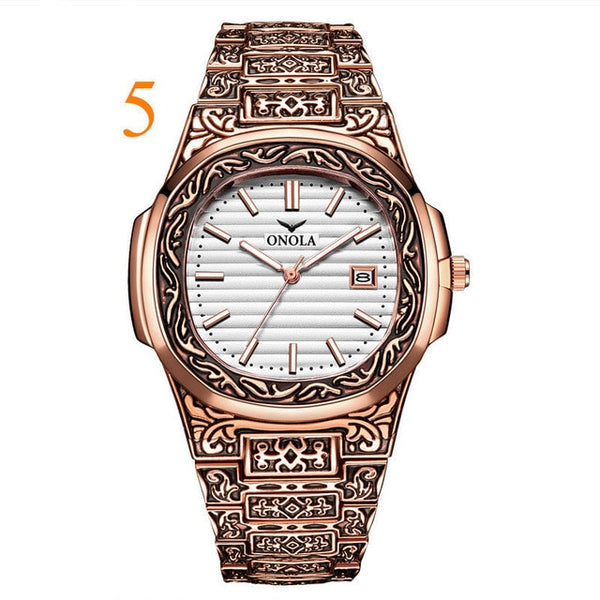 ONOLA brand mens wristwatches luxury Retro copper stainless steel man watches quartz square men's clocks waterproof