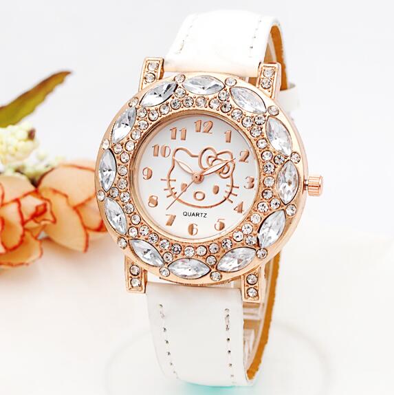 Fashion Brand Quartz Watch Children Girl Women Leather Crystal Wrist Watch Kids Wristwatch Clock relogio