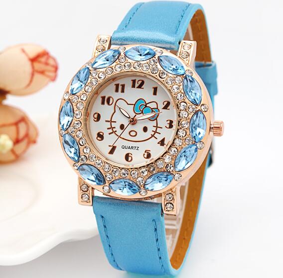 Fashion Brand Quartz Watch Children Girl Women Leather Crystal Wrist Watch Kids Wristwatch Clock relogio