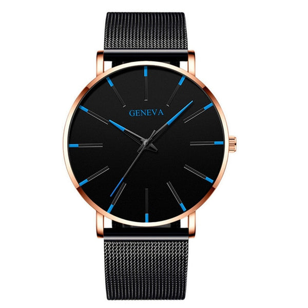 Luxury Fashion Mens Minimalist Watches Ultra Thin black Stainless Steel Mesh Band Watch Men Business Casual Analog Quartz clock