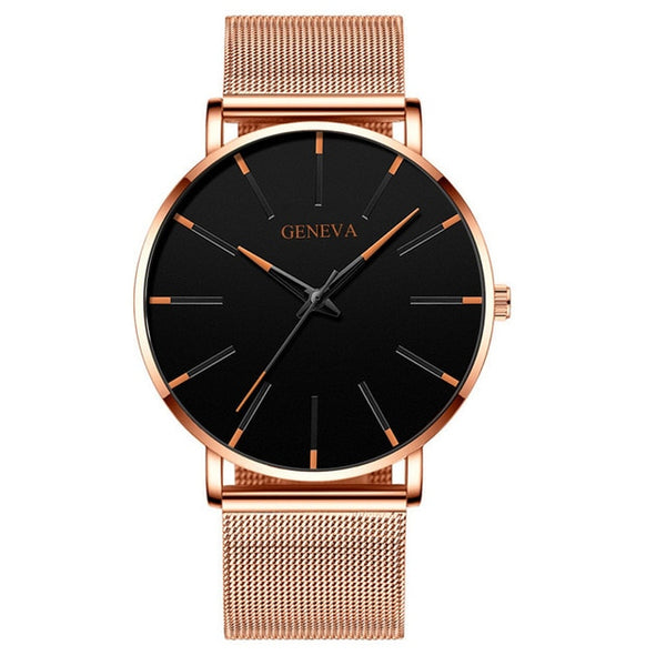 Luxury Fashion Mens Minimalist Watches Ultra Thin black Stainless Steel Mesh Band Watch Men Business Casual Analog Quartz clock