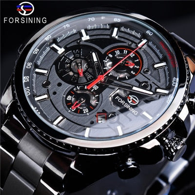 Winner Three Dial Calendar Display Alloy Men Automatic Mechanical Skeleton Wrist Watches Luxury Brand Military Sport Male Clock