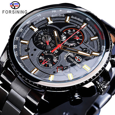 Winner Three Dial Calendar Display Alloy Men Automatic Mechanical Skeleton Wrist Watches Luxury Brand Military Sport Male Clock