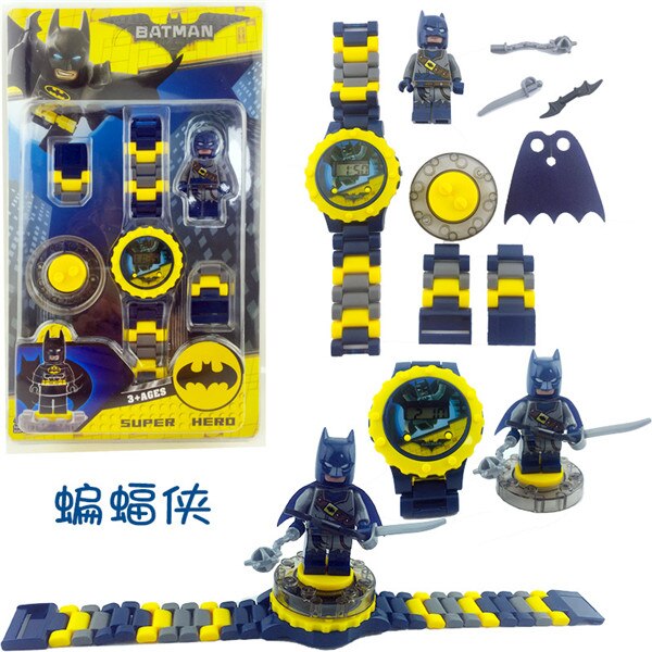 Super Hero Spiderman Building block Children Watch Ninjagoed Marvel Avengers Compatible with Legoed Figures Bricks kid Toy Clock