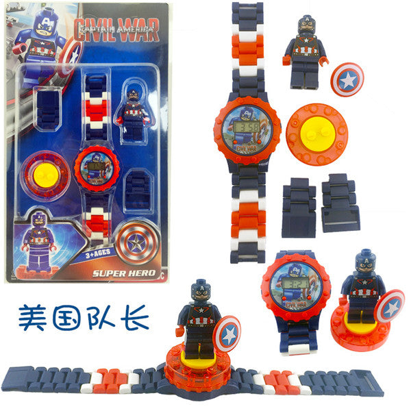 Super Hero Spiderman Building block Children Watch Ninjagoed Marvel Avengers Compatible with Legoed Figures Bricks kid Toy Clock