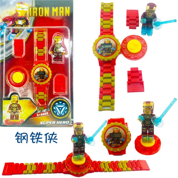 Super Hero Spiderman Building block Children Watch Ninjagoed Marvel Avengers Compatible with Legoed Figures Bricks kid Toy Clock