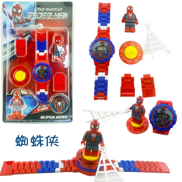 Super Hero Spiderman Building block Children Watch Ninjagoed Marvel Avengers Compatible with Legoed Figures Bricks kid Toy Clock