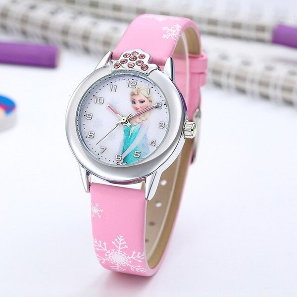 Frozen Watch Girls Elsa Princess Kids Watches Leather Strap Cute Children's Cartoon Wristwatches Gifts for Kids Girl