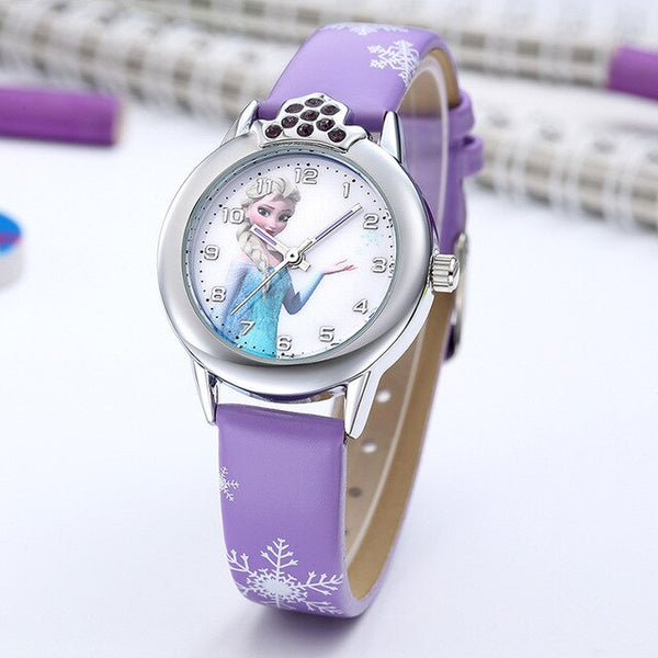 Frozen Watch Girls Elsa Princess Kids Watches Leather Strap Cute Children's Cartoon Wristwatches Gifts for Kids Girl