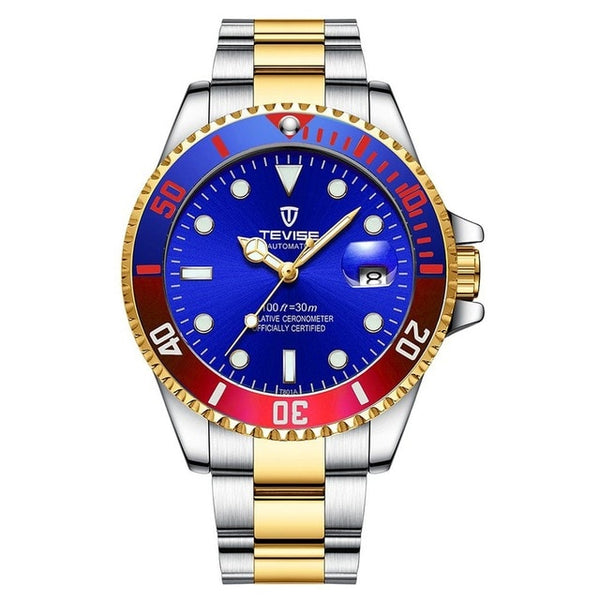 Tevise Watch Green Water Ghost Quartz Watch Top Brand Luxury Fashionable Non-Mechanical Men'S Watch Spiral Crown Watch Free Box