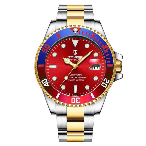 Tevise Watch Green Water Ghost Quartz Watch Top Brand Luxury Fashionable Non-Mechanical Men'S Watch Spiral Crown Watch Free Box