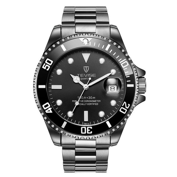 Tevise Watch Green Water Ghost Quartz Watch Top Brand Luxury Fashionable Non-Mechanical Men'S Watch Spiral Crown Watch Free Box