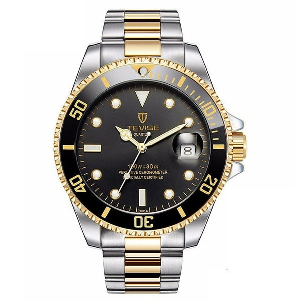 Tevise Watch Green Water Ghost Quartz Watch Top Brand Luxury Fashionable Non-Mechanical Men'S Watch Spiral Crown Watch Free Box