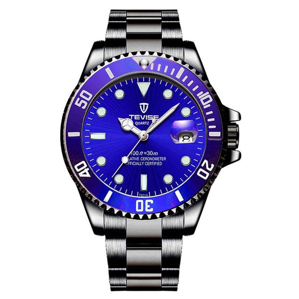 Tevise Watch Green Water Ghost Quartz Watch Top Brand Luxury Fashionable Non-Mechanical Men'S Watch Spiral Crown Watch Free Box