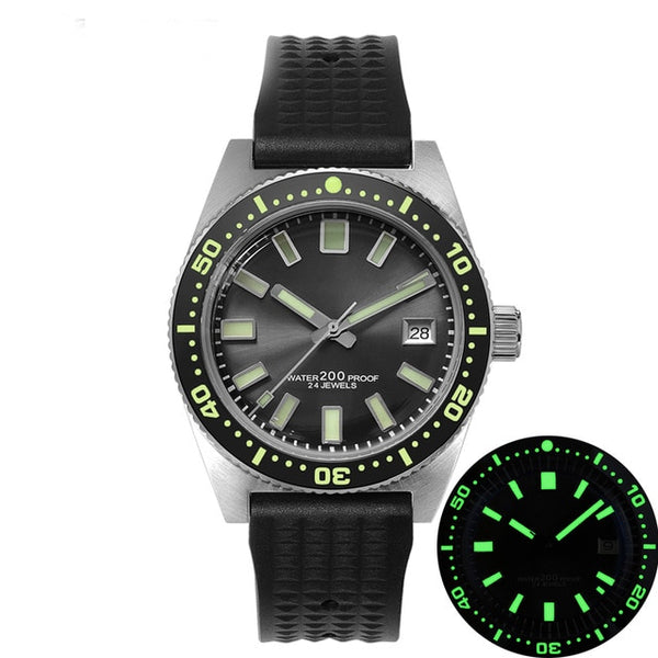 San Martin 62Mas Diver Automatic Mechanical Men Watch NH35 Stainless Steel Ceramic Bezel Sunray Dial Rubber Calendar Luminous