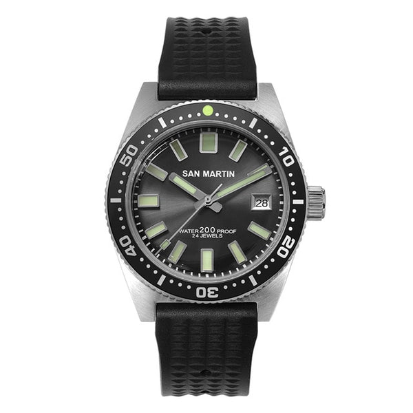 San Martin 62Mas Diver Automatic Mechanical Men Watch NH35 Stainless Steel Ceramic Bezel Sunray Dial Rubber Calendar Luminous