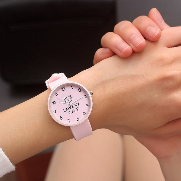 Dropshipping Fashion Cute Cat Girls Design Children Watch Quartz Jelly Kids Clock Boys Students Wristwatches Relogio Kol Saati