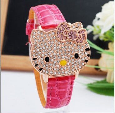 Fashion Brand Quartz Watch Children Girl Women Leather Crystal Wrist Watch Kids Wristwatch Clock relogio