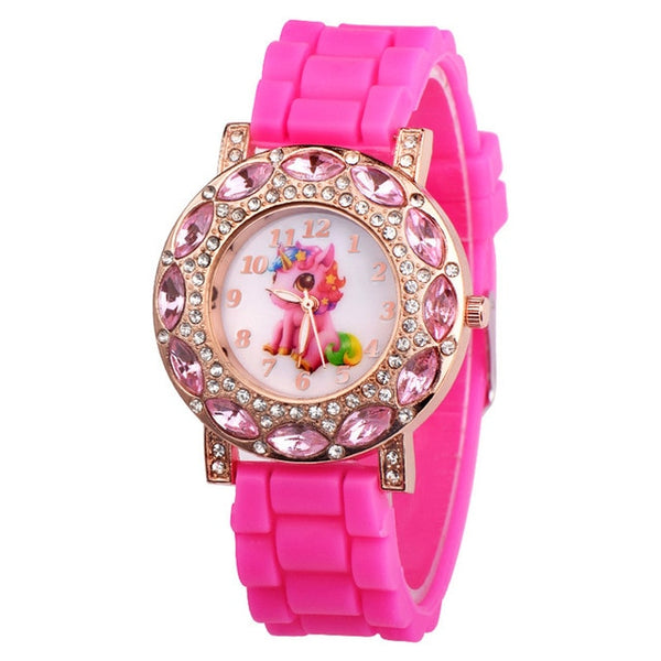 Lovely Pink Unicorn Children Wrist Watches Diamond Cartoon Leather Strap Kids Quartz Watch For Boy Clocks Relogio Masculino Saat