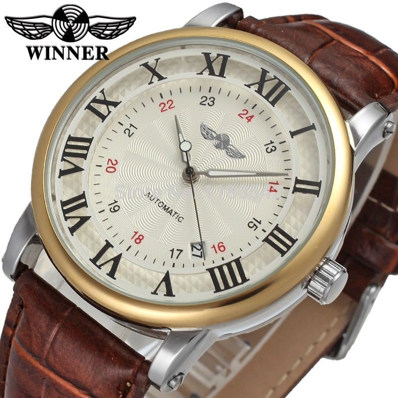 Winner Men's Watch Luxury Brand Automatic Business Style Leather Strap Analog Dress Fashion On SaleWristwatch WRG8051M3T2