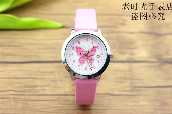 Free shipping kids lovely butterfly dial quartz watch little boys and girls leanr to time animals face luminous hands gift clock