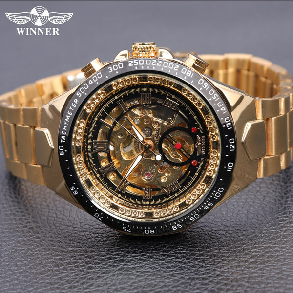 WINNER New Number Sport Design Bezel Golden Watch Mens Watches Top Brand Luxury Montre Homme Clock Men Automatic Skeleton Watch