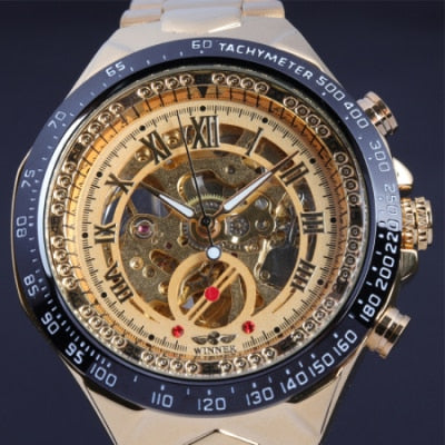 WINNER New Number Sport Design Bezel Golden Watch Mens Watches Top Brand Luxury Montre Homme Clock Men Automatic Skeleton Watch