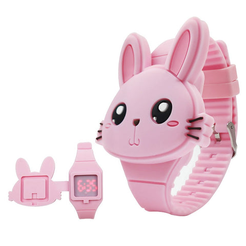 1 Pcs Kids LED Electronic Watch Silicone Band Cartoon Rabbit Flip Case Wrist Watch Lovely Gift AIC88