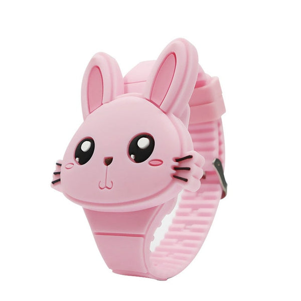 1 Pcs Kids LED Electronic Watch Silicone Band Cartoon Rabbit Flip Case Wrist Watch Lovely Gift AIC88