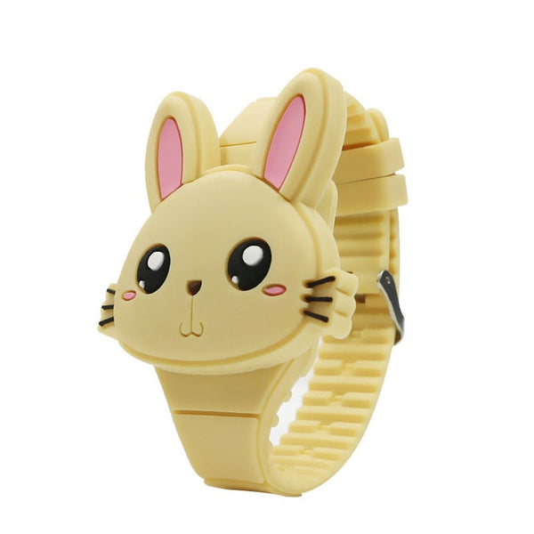 1 Pcs Kids LED Electronic Watch Silicone Band Cartoon Rabbit Flip Case Wrist Watch Lovely Gift AIC88