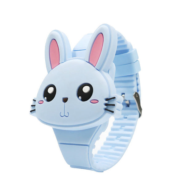 1 Pcs Kids LED Electronic Watch Silicone Band Cartoon Rabbit Flip Case Wrist Watch Lovely Gift AIC88