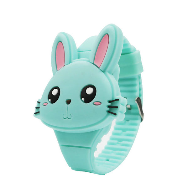 1 Pcs Kids LED Electronic Watch Silicone Band Cartoon Rabbit Flip Case Wrist Watch Lovely Gift AIC88