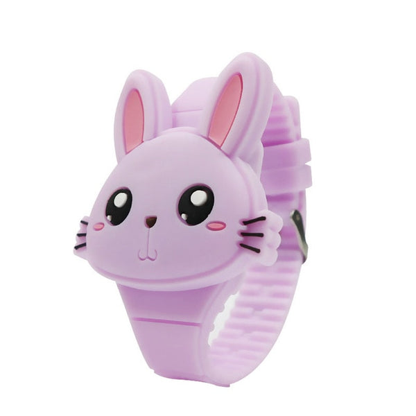 1 Pcs Kids LED Electronic Watch Silicone Band Cartoon Rabbit Flip Case Wrist Watch Lovely Gift AIC88