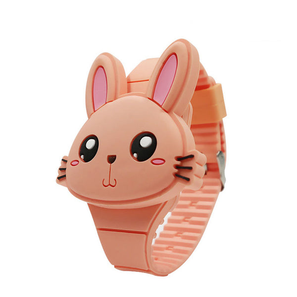 1 Pcs Kids LED Electronic Watch Silicone Band Cartoon Rabbit Flip Case Wrist Watch Lovely Gift AIC88