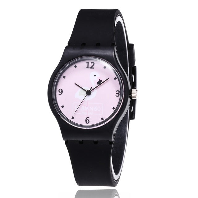 New Silicone Candy Jelly Color Student Watch Girls Clock Fashion Flamingo Watches Children Wristwatch Cartoon Kids Quartz Watch